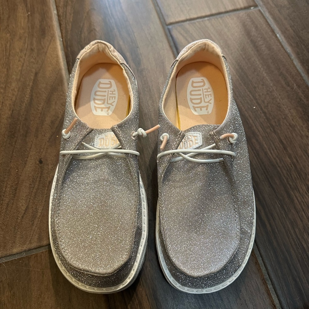 Hey Dude Kids Glittery Silver Sneakers